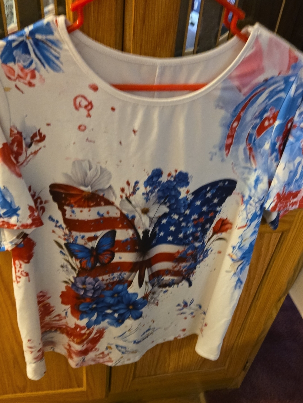 White Patriotic Butterfly Print Top